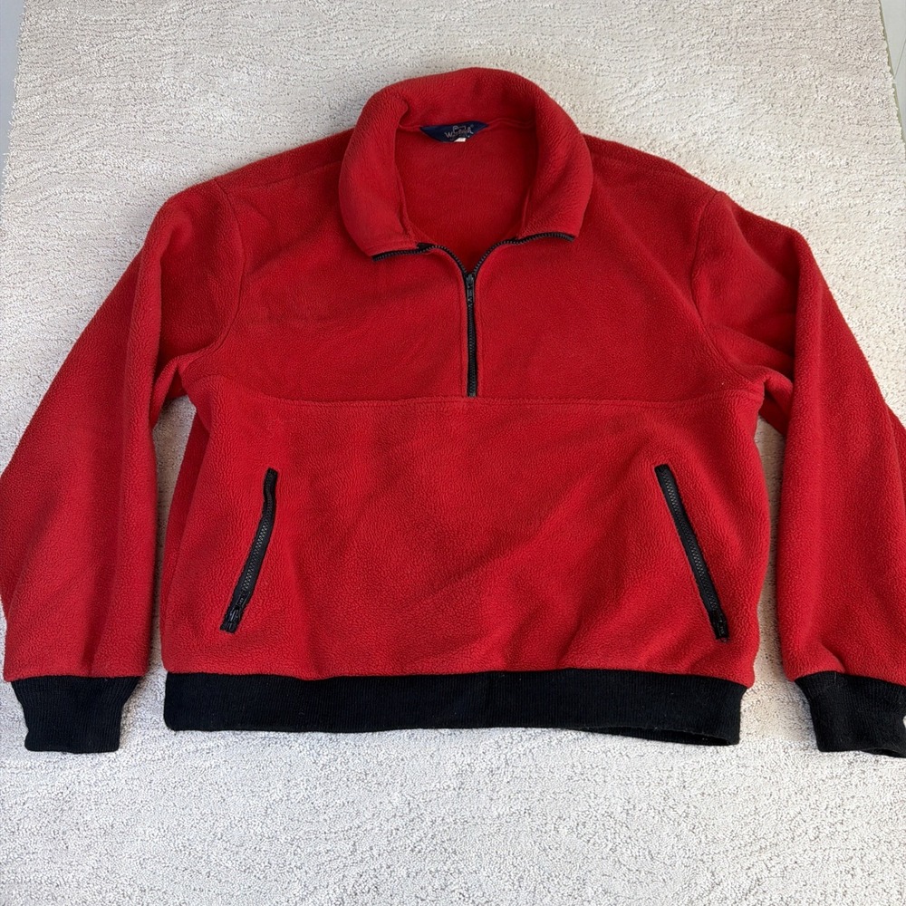 Mens Vintage Woolrich Large 1/4 Zip Fleece Bomber Pullover Sweatshirt Pocket USA